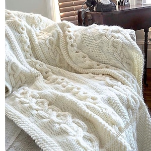 Super Chunky Cable Throw Vintage Knitting Pattern Super Bulky Afghan Blanket Cover Bedspread Wedding Gift Idea Instant Download PDF- 71
