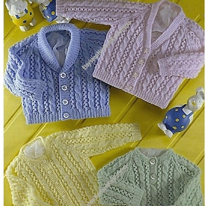 Baby Sweater & Cardigans Vintage Knitting Pattern 4 Styles 12-22&#39;&#39; DK Boy Girl Shawl Collar Raglan Preemie Size Instant Download PDF - 500