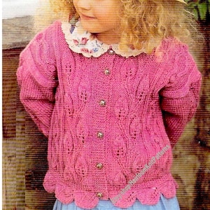Girls Leaf-Edged Cardigan Vintage Knitting Pattern Toddler Child Jacket 22- 30&#39;&#39; 2- 10yrs DK 8ply yarn Instant Digital Download PDF - 95