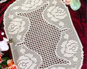 Roses Filet Crochet Centerpiece Doily Vintage Pattern PDF 23'' Oval Lace Doily with Chart Table Runner Home Decor Instant Download PDF- 2763