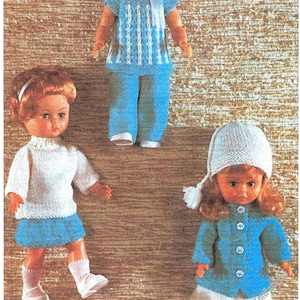 6 Pieces Doll Clothes Vintage Knitting Pattern Doll Jacket Skirt Trousers Jumper Tunic Hat DK 8Ply Fits 14&#39;&#39; Doll Instant Download PDF- 3711