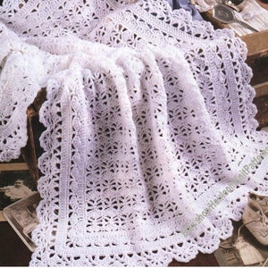 Lacy Shells Baby Afghan with Scallop Edging Vintage Crochet Pattern Boy Girl Blanket Coverlet Christening Shawl Instant Download PDF - 2933