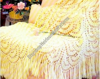 Evening Shawl Vintage Crochet Pattern Elegant Ladies Women's Lacy Scallop Wrap Wedding Stole Gift Idea Text Chart Instant Download PDF- 3104