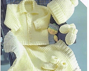 Vintage Baby Knitting Pattern Boy Girl Jacket Hat Mittens Bootees Blanket Set 16- 22'' Premature- 2 years DK 8ply Instant Download PDF - 728