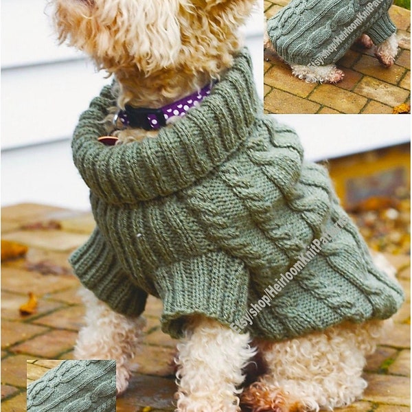 Dog Sweater Vintage Knitting Pattern Cosy Aran Cables Dog Puppy Sweater Coat Jumper Knitting Pattern Pet Pattern Instant Download PDF - 786