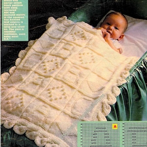 Heirloom Baby Boy Girl Blanket Vintage Knitting Pattern Pram Cover Afghan Throw ABC Diamond Motifs DK 8ply Instant Digital Download PDF- 261
