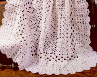Baby Lacy Blanket with Shell Stitch Edging Vintage Crochet Pattern PDF Boy Girl Afghan Coverlet Christening Shawl Instant Download PDF- 2586