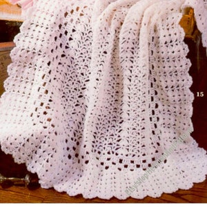 Baby Lacy Blanket with Shell Stitch Edging Vintage Crochet Pattern PDF Boy Girl Afghan Coverlet Christening Shawl Instant Download PDF- 2586