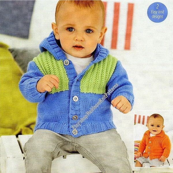 Easy Knit Boy Girl Hooded and Collared Jackets Vintage Knitting Pattern 6M -7yrs Baby Child Kid Cardigan DK 8Ply Digital Download PDF - 147