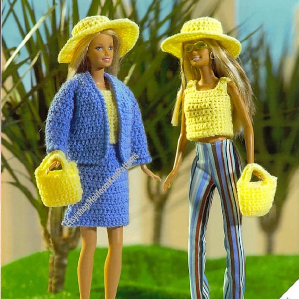 Fashion Doll Clothes Vintage Crochet Pattern Jacket Skirt Top Hat Bag To Fit Teen Doll 11" Summer Spring Wardrobe Instant Download PDF - 748