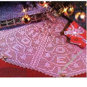 Noel Christmas Bells Filet Crochet Christmas Tree Skirt Cover Vintage Retro Crochet Pattern 44&#39;&#39; Holiday Decor Instant Download PDF - 3703