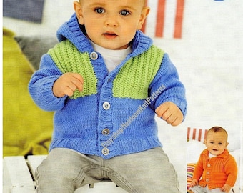 Easy Knit Boy Girl Hooded and Collared Jackets Vintage Knitting Pattern 6M -7yrs Baby Child Kid Cardigan DK 8Ply Digital Download PDF - 147