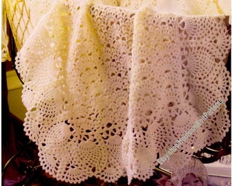 Baby Afghan with Fancy Shells & Pineapple Border Vintage Crochet Pattern PDF Baby Wrap Blanket Christening Shawl Instant Download PDF - 2577