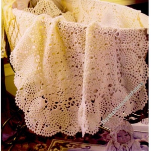 Baby Afghan with Fancy Shells & Pineapple Border Vintage Crochet Pattern PDF Baby Wrap Blanket Christening Shawl Instant Download PDF - 2577