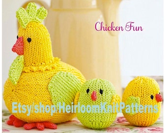 Mother Hen and Chicks Vintage Knitting Pattern Easter Decor Farm Animal Baby Child Toy DK 8ply Knitting Pattern  Instant Download PDF - 166