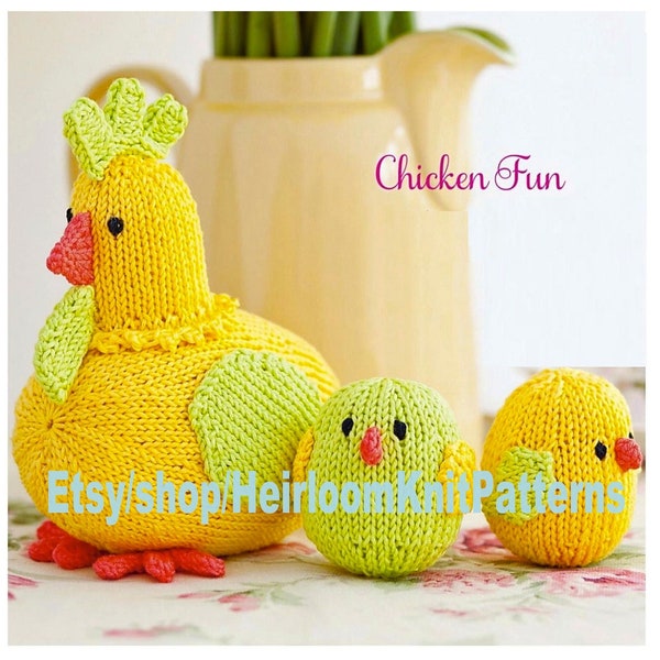 Mother Hen and Chicks Vintage Knitting Pattern Easter Decor Farm Animal Baby Child Toy DK 8ply Knitting Pattern  Instant Download PDF - 166