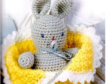 Baby Bunny & Bunting Vintage Crochet Pattern Soft Stuffed Rabbit Toy Doll Bunting Wrap Blanket Gift Idea Easter Instant Download PDF - 3943