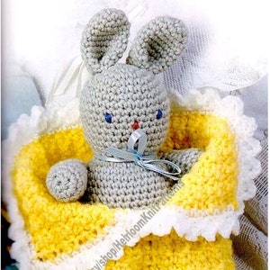 Baby Bunny & Bunting Vintage Crochet Pattern Soft Stuffed Rabbit Toy Doll Bunting Wrap Blanket Gift Idea Easter Instant Download PDF 3943 image 1