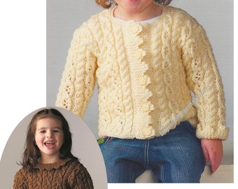 Baby Child Sweater & Jacket Vintage Knitting Pattern Aran Cable and Lace Girl Pullover Cardigan 0- 8yrs 16-28'' Instant Download PDF- 707