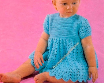 Baby Dress Vintage Crochet Pattern 6 mths 12mths 2yrs 4yrs 18''-20''-22''-24'' 4ply Shell Stitch Beach Summer Instant Download PDF - 2003