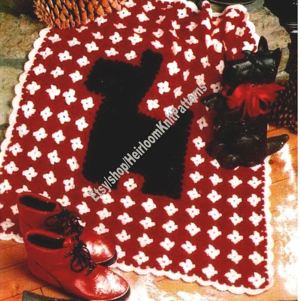 Scottie Dog Afghan Vintage Crochet Pattern Small Blanket Pet Bed Mat Floor Rug Animal Motif Baby Doll House Instant Download PDF - 3057