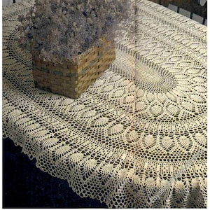 Heirloom Pineapple Tablecloth Vintage Crochet Pattern Oval Table Topper Row by Row Stylish Table Decor Gift Idea Instant Download PDF - 2399