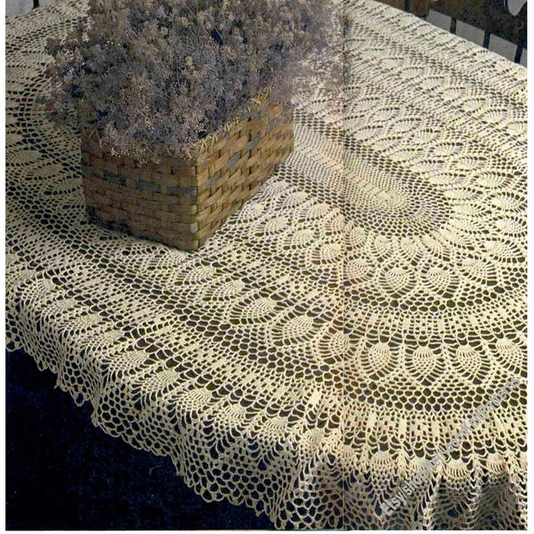 Heirloom Pineapple Tablecloth Vintage Crochet Pattern Oval Table Topper Row by Row Stylish Table Decor Gift Idea Instant Download PDF - 2399