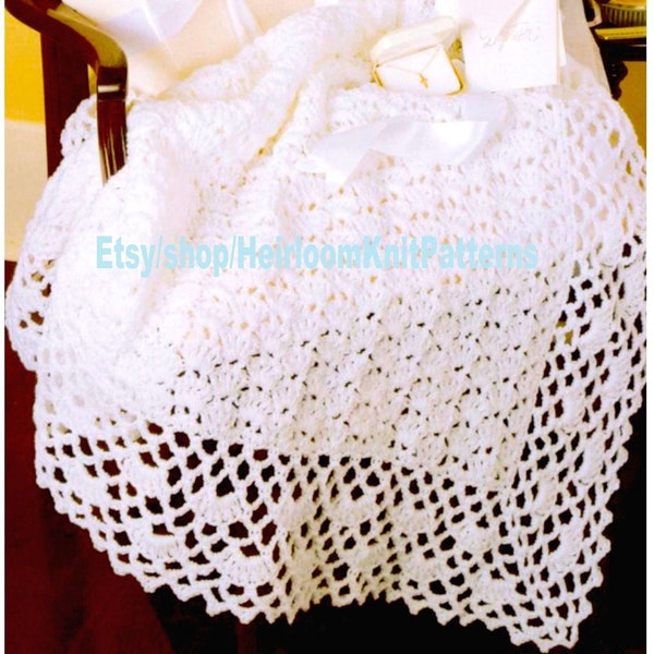 Classic Shell Stitch Baby Afghan Vintage Crochet Pattern PDF Baby Boy Girl Wrap Blanket Coverlet Christening Shawl Instant Download - 2582