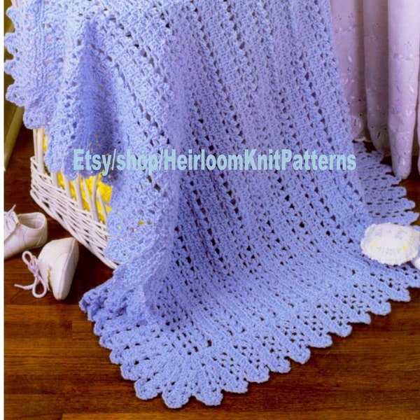 Pretty Baby Afghan Vintage Crochet Pattern Boy Girl Wrap Blanket Coverlet Christening Shawl Baby Shower Gift Idea Instant Download PDF- 2583
