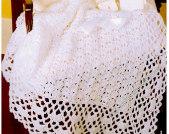 Classic Baby Shell Stitch Afghan Vintage Crochet Pattern Boy Girl Wrap Blanket Coverlet Christening Baptism Shawl Instant Download PDF- 2582
