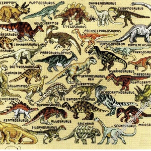 32 Dinosaur Motifs Vintage Cross Stitch Pattern Small Mini Motif Ornament Embroidery Needlecraft Retro Designs Instant Download PDF - 3229