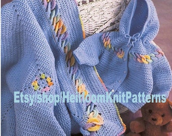 Baby Boys Crocheted Layette Set Vintage Crochet Pattern PDF Hooded Jacket Blanket Afghan Booties Shoes Instant Digital Download PDF - 2117