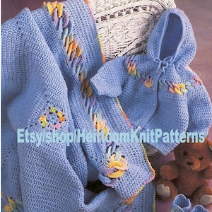 Baby Boys Crocheted Layette Set Vintage Crochet Pattern PDF Hooded Jacket Blanket Afghan Booties Shoes Instant Digital Download PDF - 2117