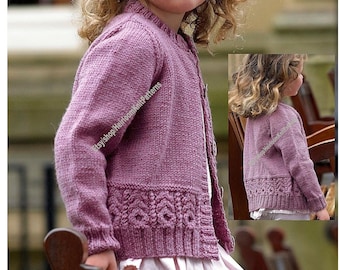 Girl Cardigan with Cable Band Vintage Knitting Pattern Classic Round Neck 3-4; 5-6; 7-8; 9-10yrs 11 & 12 yrs 20-30'' Instant Download PDF-54