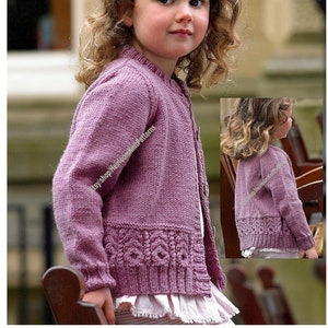 Girl Cardigan with Cable Band Vintage Knitting Pattern Classic Round Neck 3-4; 5-6; 7-8; 9-10yrs 11 & 12 yrs 20-30'' Instant Download PDF-54