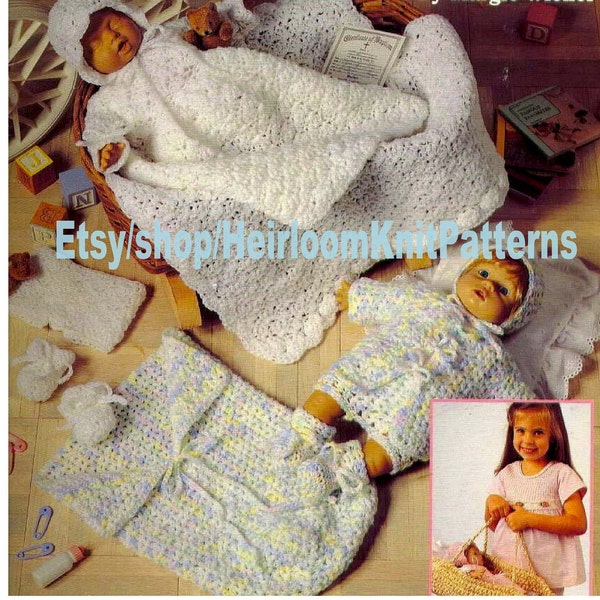 24 Pieces/ 5 Crocheted Outfits for Syndee's 12" Baby Doll Vintage Crochet Pattern Doll's Layette & Carry Basket Instant Download PDF - 2332