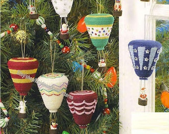 12 Christmas Designs Hot Air Balloon Ornaments Vintage Crochet Pattern Decoration Tree Trims Garland Embellishment Instant Download PDF-2325