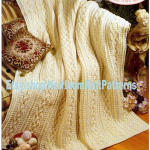 Aran Heirlooms Afghan Crochet Pattern PDF Vintage Fisherman Blanket Interwoven Cables Afghan Cable Panel Throw Instant Download PDF - 2451