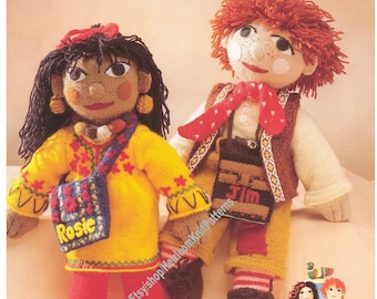 Rosie & Jim Collection Vintage Knitting Pattern Boy Girl Soft Stuffed Rag Dolls Duck Boat Baby Sweaters Hat Mitts Instant Download PDF- 2114