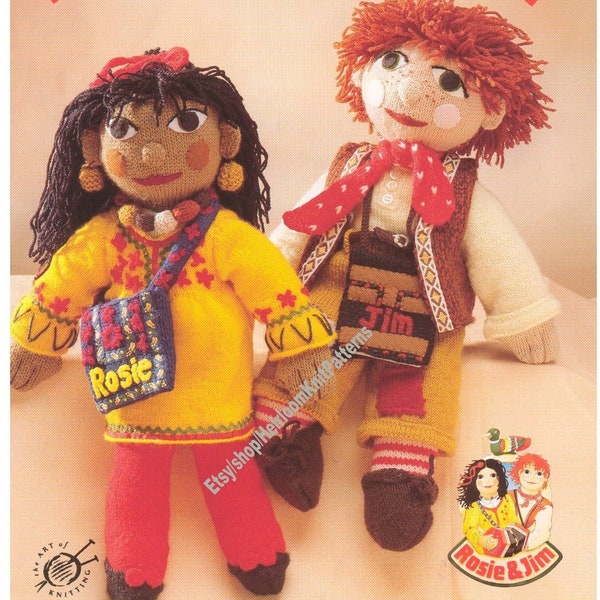 Rosie & Jim Collection Vintage Knitting Pattern Boy Girl Soft Stuffed Rag Dolls Duck Boat Baby Sweaters Hat Mitts Instant Download PDF- 2114