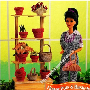 Mini Flower Pots & Baskets Vintage Crochet Pattern Fashion Doll Teen Doll Dollhouse Accessories 7 Miniature Designs Instant Download - 3033