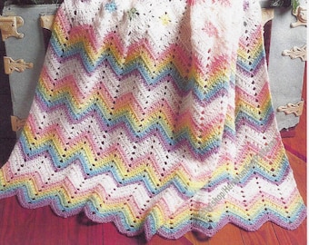 Baby Ripple and Diamond Afghan Blanket Vintage Crochet Pattern PDF Boy Girl Wave Chevron Afghan Cover Sport Yarn Instant Download PDF - 2958