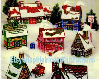 Santa's Village Vintage Plastic Canvas Patroon PDF Kerstdorp Stad Mantel Onder Boom Display Vakantie Decor Instant Download PDF-2401