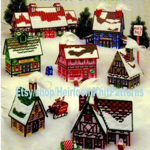 Santas Village Vintage Plastic Canvas Pattern Christmas Village Town Mantel Under Tree Display Holiday Decor Ornament Instant Download- 2401