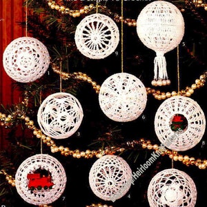 9 Snowballs Vintage Crochet Pattern Christmas Tree Ornaments Baubles Thread Tree Trims Holiday Decorations Gift Instant Download PDF - 3964