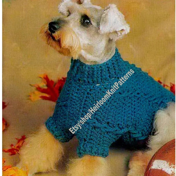 Dog Sweater Vintage Crochet Pattern Cosy Cabled Dog Coat Pullover Medium Sized Dogs Simple Quick Pet Accessory Instant Download PDF - 3039