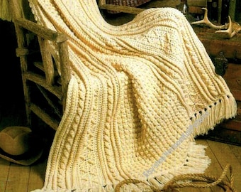 Fisherman's Blanket Vintage Crochet Pattern Classic Traditional Classic Aran Afghan Lapghan Quilt Throw Bedspread Instant Download PDF- 2502