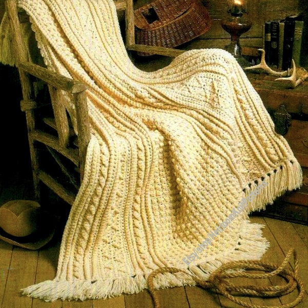 Fisherman's Blanket Vintage Crochet Pattern Classic Traditional Classic Aran Afghan Lapghan Quilt Throw Bedspread Instant Download PDF- 2502