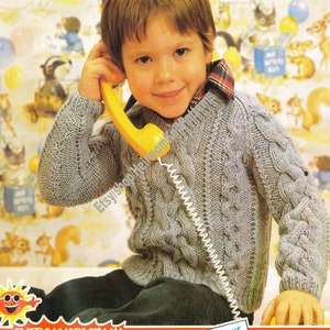 Toddler Child Aran Sweater Vintage Knitting Pattern 22&#39;&#39;- 30&#39;&#39; Kids Boy Girl Fisherman Cable Raglan Pullover Instant Download PDF - 3903