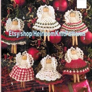 6 Designs Clothespin Angels Vintage Crochet Pattern PDF Christmas Angel Christmas Ornament Tree Trims Decoration Instant Download PDF - 2312